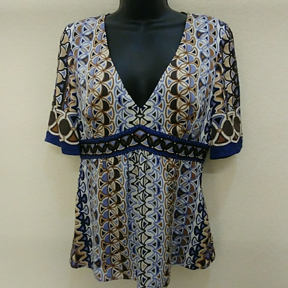Elie Tahari Boho Printed Silk Empire Waist Top